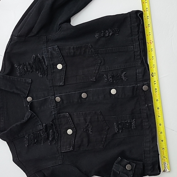 Shein Distressed Cropped  Black Denim Jean Jacket Puffy Sleeves Size XS - Picture 12 of 15